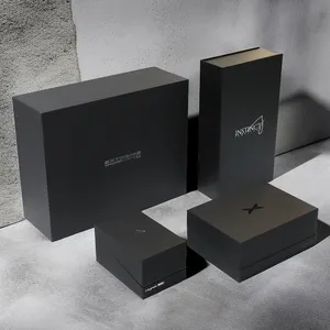 Custom Logo Luxury Black 2 Pieces Rigid Removable Lid Cardboard Packaging Paper Gift Box With Neck