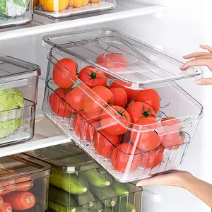 透明PET食品グレードの新鮮な保存排水可能なボードキッチン冷蔵庫収納ボックス蓋付き