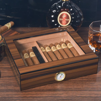 Boîte à cigares en bois de cèdre avec dessus en verre, hygromètre et humidificateur, capacité de 25 cigares, boîte de rangement en bois pour cigares