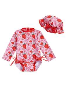 Ensemble <span class=keywords><strong>de</strong></span> <span class=keywords><strong>maillot</strong></span> <span class=keywords><strong>de</strong></span> <span class=keywords><strong>bain</strong></span> une pièce pour bébé fille, motif fruits, jupe à volants, chapeau élégant, extensible en Spandex/Polyester, séchage rapide - Product Image 6