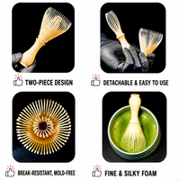 Fouet à matcha en bambou au design classique, brosse pratique pour le café et le thé vert, jaune, vert, noir
