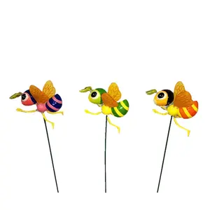 New Products Colorful Bee Figurine Decorative Outdoor Plastic Garden Stakes