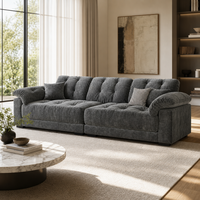 Canapé modulaire italien moderne à assise profonde, sectionnel en tissu capitonné, gris anthracite, mobilier de salon nuageux