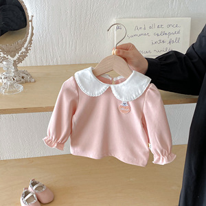 Angou Automne Printemps Chemises en coton à dentelle pour filles Petits enfants Bébé Tout-petits T-shirt blanc à manches longues avec logo imprimé - Product Image 6