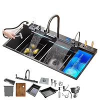 Éviers de cuisine modernes multifonctionnels en acier inoxydable 304 de 100/90 cm, style cascade, pour cuisine chinoise de luxe