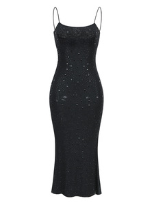 Luxuriöses, maßgeschneidertes Abendkleid für Damen mit quadratischem Ausschnitt, einfarbig, Maxi-Länge, Diamant-Glitzer, Meerjungfrauen-Schnitt, Spaghettiträger, sexy - Product Image 6