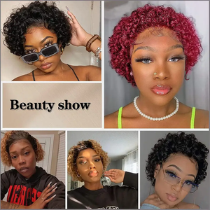 Perruque Coupe Pixie Cheveux Naturels Bouclés Courte <span class=keywords><strong>Bob</strong></span> Perruque Complète en Dentelle Noeuds Blanchis Lace Frontale 13x4 Perruque Pixie Avec Baby Hair - Product Image 4