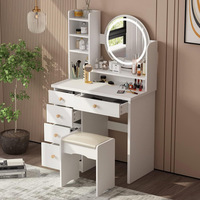 Table de maquillage minimaliste moderne haut de gamme avec armoire intégrée, miroir éclairé, tabouret de maquillage, panneau en MDF, matériau écologique