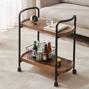 Wooden Side <b>Table</b> With Wheels Movable <b>Coffee</b> <b>Table</b> Storage Rack For Living Room Sofa - Product Image 2