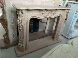 Cheminée en marbre personnalisée, moderne, sculptée à la main, luxueuse, en marbre beige Galala, avec manteau de cheminée en marbre - Product Image 5