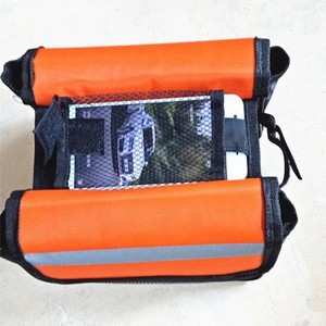 Bolsa para cuadro delantero de bicicleta de montaña con tiras reflectantes, bolsillo para teléfono móvil, color naranja rojo - Product Image 1