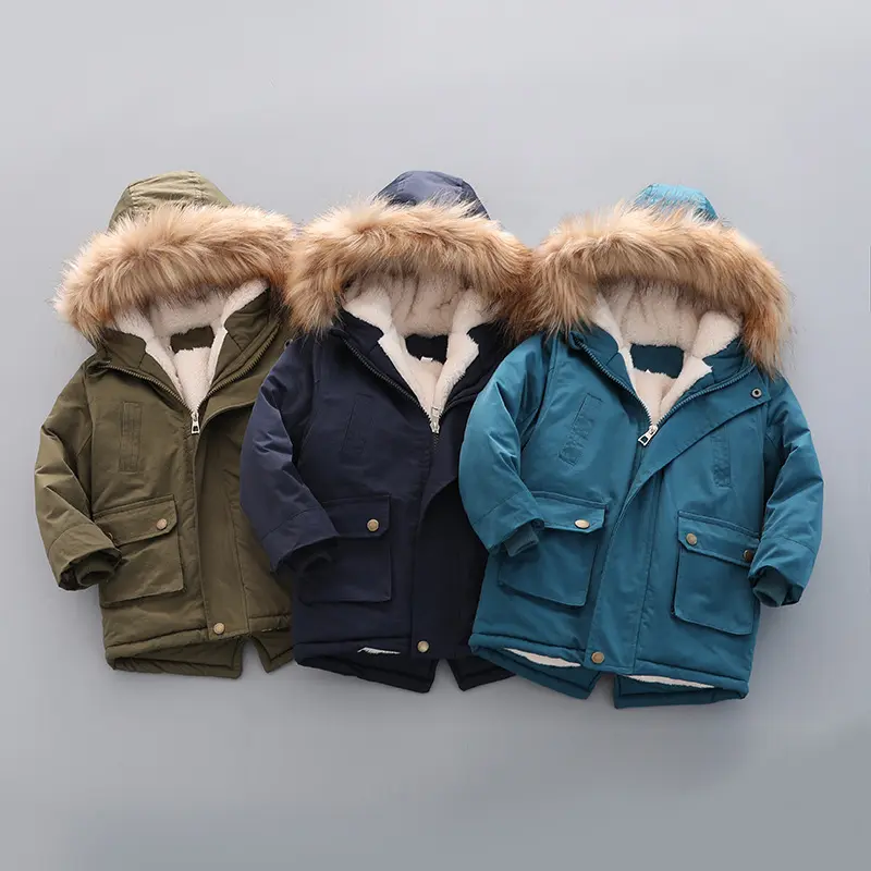 2021 winter new children's cotton-padded jacket with velvet thickening fashion hooded boys' cotton coat