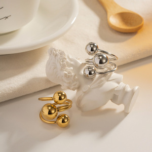 18K Gold Stainless Steel Three Ball <b>Open</b> <b>Ring</b> Geometric Design Unisex Fashion Jewelry Party Wear - Product Image 2