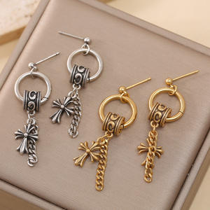 Pendientes <span class=keywords><strong>de</strong></span> Cruz Estilo <span class=keywords><strong>CH</strong></span>, <span class=keywords><strong>Aros</strong></span> Colgantes Vintage en <span class=keywords><strong>Oro</strong></span> y Plata Desgastados, Joyería Gótica Unisex - Product Image 1