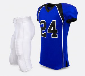 Uniforme de football américain pour hommes, maillot bleu, pantalon blanc, respirant, évacuant l'humidité, col en V, manches courtes, coupe athlétique, équipe personnalisée - Product Image 4