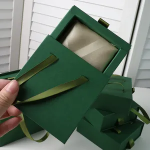 Caja de joyería de pulsera con cajón deslizante y logotipo personalizado al por mayor con asa de cinta, bolsa de regalo, cajas de joyería, embalaje, collar, anillo