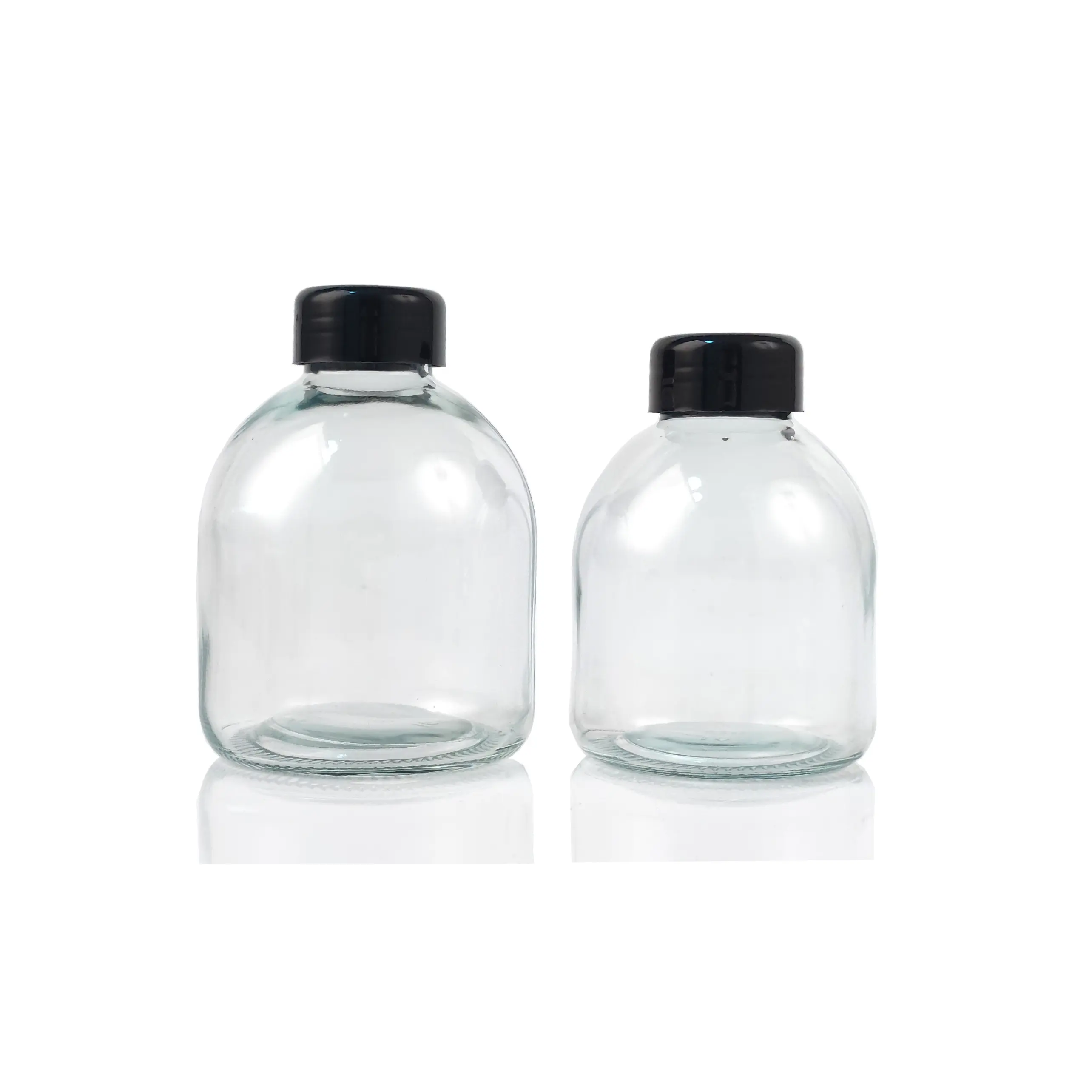 Empty Clear and Frosted 350ml 500ml Round Glass Cold Brew Coffee Juice Milk Bottle with tamper evident plastic cap