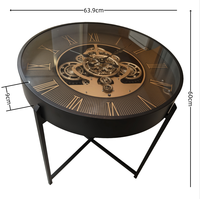 Table d'appoint décorative ronde avec horloge, cadre en métal noir, chiffres romains, pour salon et couloir