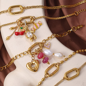 Conjunto de Pulseras de Moda con Dijes, Aleación de Zinc, Imitación de Perla, Piedra Natural, Forma de Corazón, Joyería para Mujer - Product Image 1