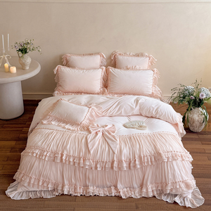 Semplice <span class=keywords><strong>Set</strong></span> di pile per bambini in pizzo tinta unita composto da lenzuola, federe, copripiumino - Product Image 6