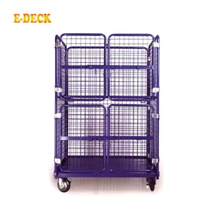 Cage pliable en métal galvanisé, chariot de rangement à quatre côtés, pour entrepôt