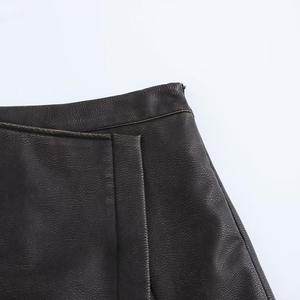 2024 automne mode Faux <span class=keywords><strong>cuir</strong></span> Double boutonnage taille haute plissé Culottes rétro décontracté élégant Sexy femmes <span class=keywords><strong>jupe</strong></span> - Product Image 6