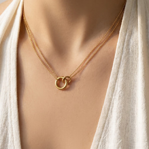 Collier en acier inoxydable étanche plaqué or 18 carats PVD, pendentif rond géométrique, collier tendance pour femmes - Product Image 1