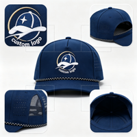 Casquette de baseball personnalisée en gros à 5 panneaux avec logo en caoutchouc PVC et cordon, casquette de sport perforée imperméable découpée au laser pour papa