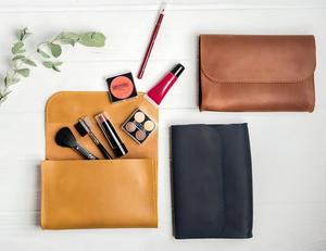 Leather <b>Makeup</b> Bag, Personalized Cosmetic Bag, Travel <b>Makeup</b> Bag, Women's Toiletry Bag, Cosmetic Sleeve <b>Case</b>, - Product Image 3