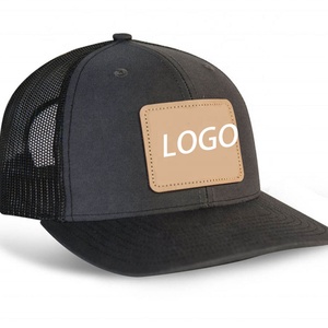 Casquettes de camionneur personnalisées en gros, casquette de baseball en coton à 5 panneaux, casquette en maille pour homme avec logo brodé en cuir - Product Image 3