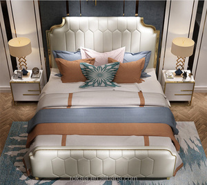 Lit de couchage très vendu ensemble de meubles modernes pour chambre de filles ensembles de <span class=keywords><strong>literie</strong></span> avec garniture en acier inoxydable doré lits de mariage en cuir de luxe - Product Image 4