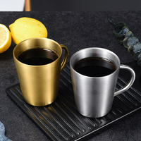 Couleur or Bière Lait Voyage Tasse Double Paroi Eau Potable Café Thé Tasse En Acier Inoxydable Poignée Tasse À Vide