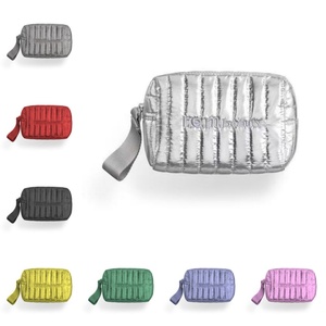 PU métallisé argent broderie sacs à cosmétiques en gros rose argent diamant imprimé fermeture éclair doux matelassé pochette de maquillage pour les femmes - Product Image 5