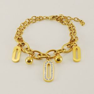 Pulsera con tachuelas de diamantes de acero inoxidable para mujer Pulsera ovalada de doble capa de moda Joyería al por mayor - Product Image 5