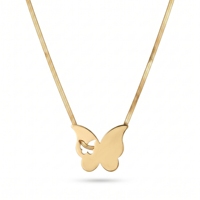 Collier chaîne serpent plate en acier inoxydable QIAOREN 14634, avec pendentif double papillon ajouré, cadeau bijou