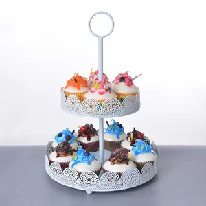 YZ1809 Bán Buôn 2 Tier Pha Lê Bánh Trắng Đứng Đám Cưới Cao Trà Bánh Đứng Cho Cupcake