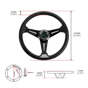 Volant de course 345 mm en PU, 3 branches, motif fibre de carbone pour amélioration des performances automobiles - Product Image 4