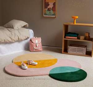 Tapis en laine à motifs géométriques circulaires - Design moderne, écologique, adapté aux animaux domestiques, antidérapant, lavable - Product Image 5