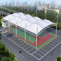 Toit sportif en membrane tendue PVDF imperméable, structure en acier galvanisé, auvent pour terrain de basket extérieur