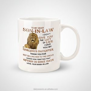 Mug à café en céramique blanche personnalisé, cadeau pour le gendre, imprimé lion, cadeau pour la belle-mère, tasse en porcelaine de 11 oz - Product Image 1