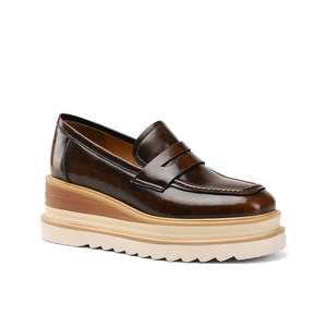 WETKISS High End Custom <strong>Women</strong> Flat Wedges Shoes Slip on <strong>Brown</strong> Leather Oxfords Stacked Platform Loafers Shoes With Wave Sole - Product Image 1