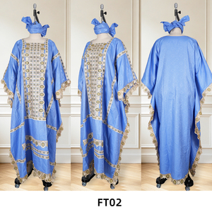 Robes longues brodées H&D FY02 African <span class=keywords><strong>Bazin</strong></span> Riche pour femmes, taille unique, <span class=keywords><strong>robe</strong></span> rouge avec foulard - Product Image 3