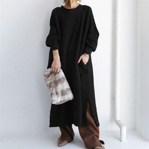 Meilleure Vente Automne : Robes à Capuche Maxi Unies Décontractées Oversize pour <span class=keywords><strong>Femme</strong></span>, en Coton, avec Poches - Product Image 2