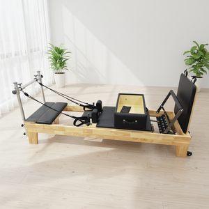 Machine de Pilates Reformer en chêne écologique durable avec barre de repose-pieds intégrée, silencieuse et fluide, pour usage domestique et en studio, portable et réglable - Product Image 1