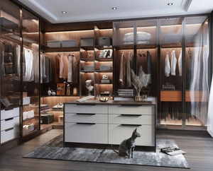 Sistema di Armadi Walk-in di Lusso Personalizzati Lesso Home con Porte in Vetro, Design <span class=keywords><strong>Salvaspazio</strong></span> per Camera da Letto, Armadio Moderno in Legno - Product Image 1