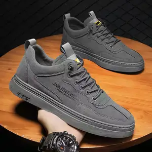 New Fashion Black PU Leather Shoes Mens Sport Running Casual Lace Up Sneakers best sell men slip on flat casual shoes