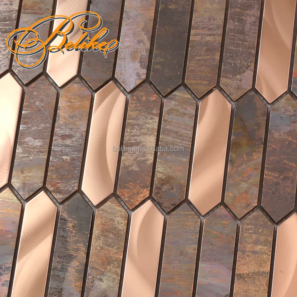 Uzatılmış altıgen Metal mozaik duvar karosu dairesel fırçalanmış parlak kahverengi çelik dekapaj pirinç Retro Modern Grandeur tasarım