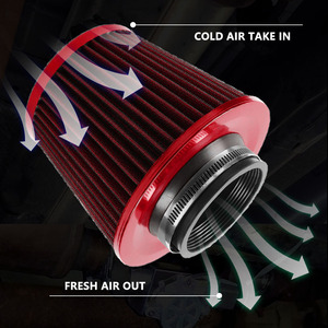Filtre à air cylindrique 76 mm, tête de champignon, motif carbone rouge, pour modification, rénovation et mise à niveau de voiture, avec collier de serrage inclus - Product Image 3