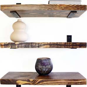 Wooden 3 Tier Wall <strong>Shelf</strong> Natural <strong>Pine</strong> Carbonized Farmhouse Floating <strong>Shelf</strong> Wall Mounted for Bathroom Kitchen - Product Image 4