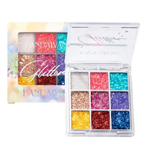 HANDA IYAN 9 Color Diamond Glitter Lidschatten-Palette Party Make-up Langlebige, leicht zu tragende, schimmernde Lidschatten-Palette